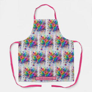 Mädchenhafte Regenbogen-Blumen und Glitter-Tropfen Schürze