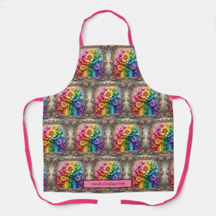Mädchenhafte Regenbogen-Blumen und Glitter-Tropfen Schürze
