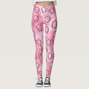 Mädchenhafte rosa Bögen Pferdehufeisen Leggings