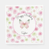 Mädchenhafte rosa Ranunculus-Blumen Geburtstag Serviette (Vorderseite)