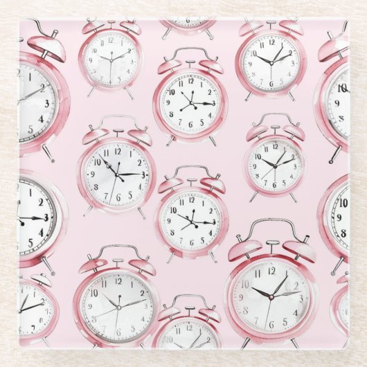 Mädchenhafte rosa Wecker Glasuntersetzer (Vorderseite)