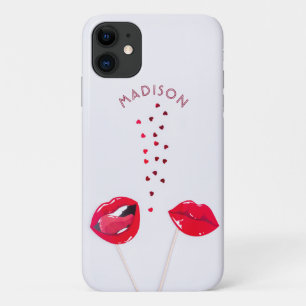 Mädchenhafte rote Lippen Herzen personalisierter N Case-Mate iPhone Hülle