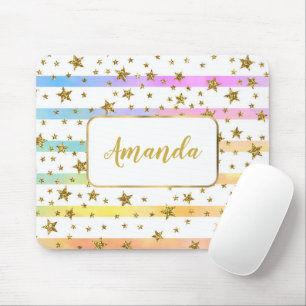 Mädchenhafte Streifen und Sterne personalisiert Mousepad