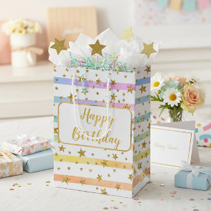 Mädchenhafte Streifen und Sterne personalisierter Mittlere Geschenktüte