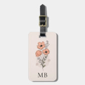 Mädchenhafte süße Pfirsichblüten mit Monogramm und Gepäckanhänger (Vorderseite vertikal)