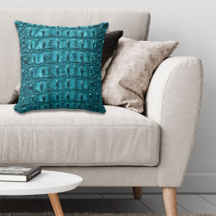 mädchenhafte türkisblaue Alligator Leather Kissen