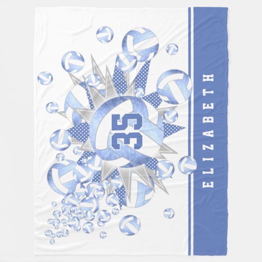 mädchenhafte weiße Volleybälle und Sterne Fleecedecke (Vorderseite)