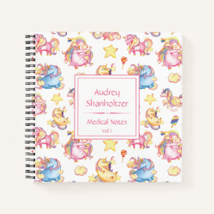 Mädchenhafte Whimsical Einhörner Monogramm Termink Notizblock