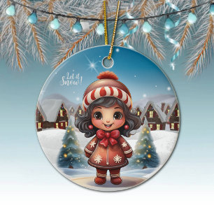 Mädchenhafter Charakter für weibliche Weihnachtsst Keramik Ornament
