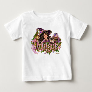 Mädchenhafter Halloween-Hexenzauber mit siamesisch Baby T-shirt