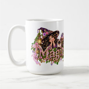 Mädchenhafter Halloween-Hexenzauber mit siamesisch Kaffeetasse