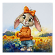 Mädchenhafter Hase Sonnenblumenfeld