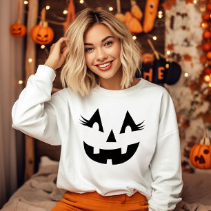 Mädchenhafter Jack O Lantern Kürbiskopf Halloween Sweatshirt