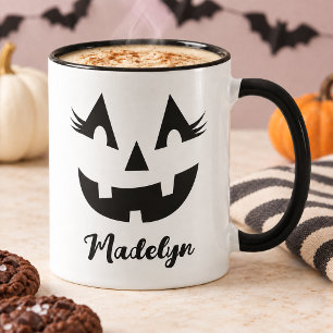 Mädchenhafter Jack O Lantern Schriftname Halloween Tasse