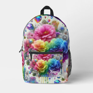 Mädchenhafter Regenbogen-Blumen-Rucksack mit Glitt Bedruckter Rucksack