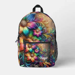 Mädchenhafter Regenbogen-Blumen-Rucksack mit Glitt Bedruckter Rucksack