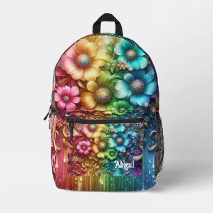 Mädchenhafter Regenbogen-Blumen-Rucksack mit Glitt Bedruckter Rucksack