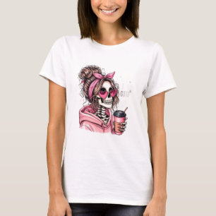 Mädchenhafter unordentlicher Dutt Skelett Herz Son T-Shirt