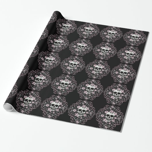 Mädchenhafter Vintage-Totenkopf Geschenkpapier (Ungerollt)