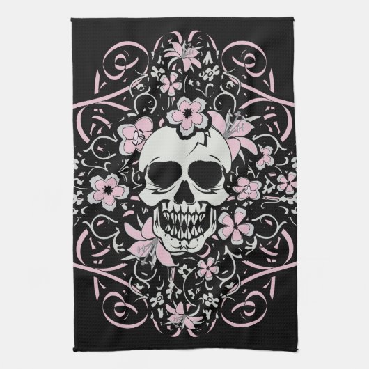 Mädchenhafter Vintage-Totenkopf Geschirrtuch (Vertikal)