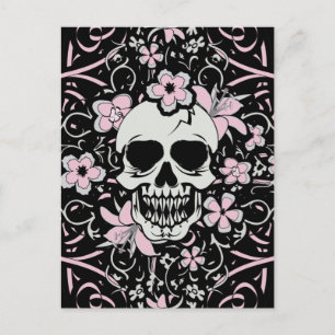 Mädchenhafter Vintage-Totenkopf Postkarte