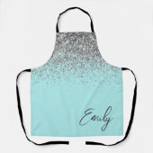 Mädchenhaftes aquablaues Türkis Glitter Monogramm Schürze (Vorderseite)