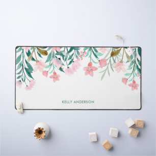 Mädchenhaftes Aquarell-Blumenmuster mit Monogramm Schreibtischunterlage