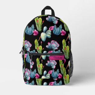 Mädchenhaftes Aquarell-Exotisches-Wildblumen-Kaktu Bedruckter Rucksack