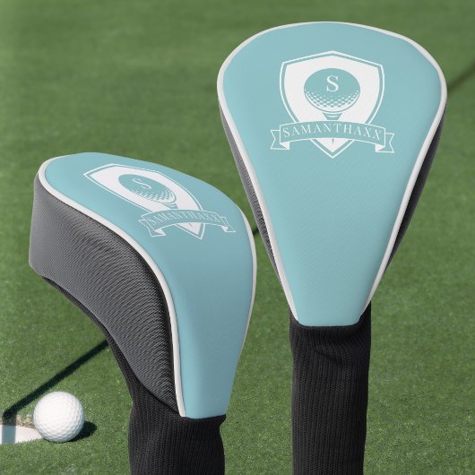 Mädchenhaftes Blau Grün Modern Name Initial Monogr Golf Headcover