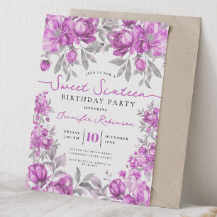 Mädchenhaftes Blumenbouquet Sweet 16 Geburtstag Ro Einladung