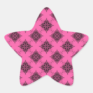 Mädchenhaftes Bubble Gum Rosa und Schwarzer Damast Stern-Aufkleber