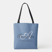Mädchenhaftes Denim Blau Script Monogramm Lehrer Tasche (Rückseite)