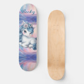 Mädchenhaftes Einhorn Feenstaub Rosa Schimmer Blau Skateboard (Vorderseite)