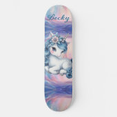 Mädchenhaftes Einhorn Feenstaub Rosa Schimmer Blau Skateboard (Vorderseite)