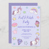 mädchenhaftes Einhorn- und Regenbogengeburtstag Einladung (Vorne/Hinten)