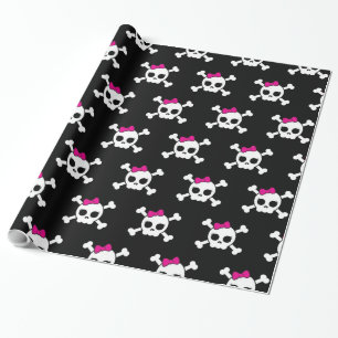 Mädchenhaftes Emo-Punk-Totenkopf-Kreuzbein Geschenkpapier