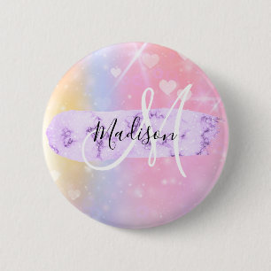 Mädchenhaftes, farbenfrohes Einhorn-Regenbogen-Her Button
