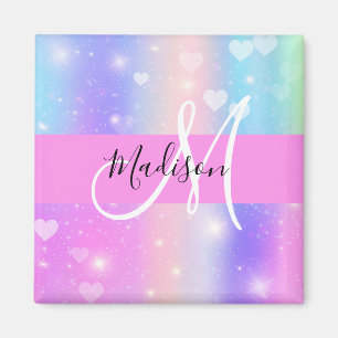Mädchenhaftes Farbunicorn Regenbogen-Herzen-Monogr Magnet