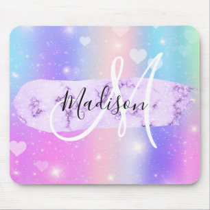 Mädchenhaftes Farbunicorn Regenbogen-Herzen-Monogr Mousepad