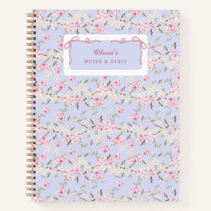 Mädchenhaftes Florales Blau Rosa Schleife Coquette Notizblock