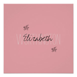 Mädchenhaftes florales Namens-Calligraphy in rosa, Poster