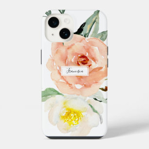 Mädchenhaftes florales Wasserfarben-Korallenblumen iPhone 14 Hülle