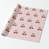 Mädchenhaftes Fruchtmuster Pastellrosa & Rote Kirs Geschenkpapier (Ungerollt)
