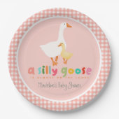 Mädchenhaftes Gingham-Tölpel-Baby-Shower Pappteller (Vorderseite)