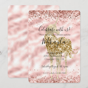 Mädchenhaftes Gold Einhorn Rosa Glitter Funkeln Ko Einladung