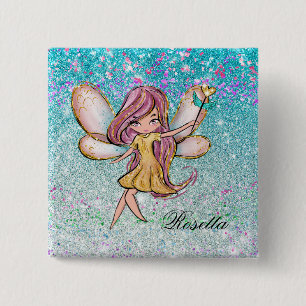 Mädchenhaftes Gold Lila Blau Glitter Funkeln Feens Button
