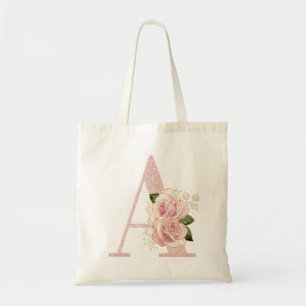 Mädchenhaftes, helles Roségold-Glitter-Blumenmonog Tragetasche