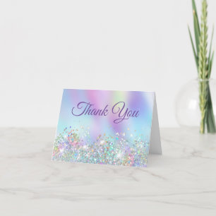 Mädchenhaftes Holo-Glitter Aqua Lila Irisierend Dankeskarte