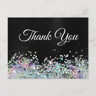 Mädchenhaftes Holo-Glitter Schwarz Folie Danke Postkarte