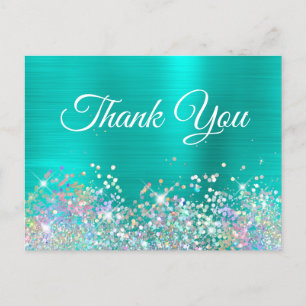 Mädchenhaftes Holo-Glitter-Türkis-Folie Danke Postkarte